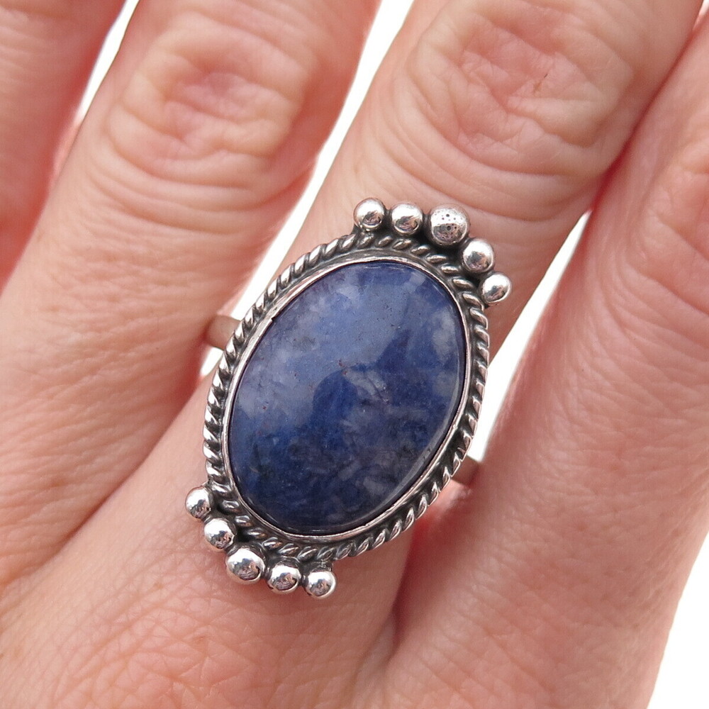 Old Pawn 925 Sterling Silver Vintage Southwestern Sodalite Tribal Ring Size 7